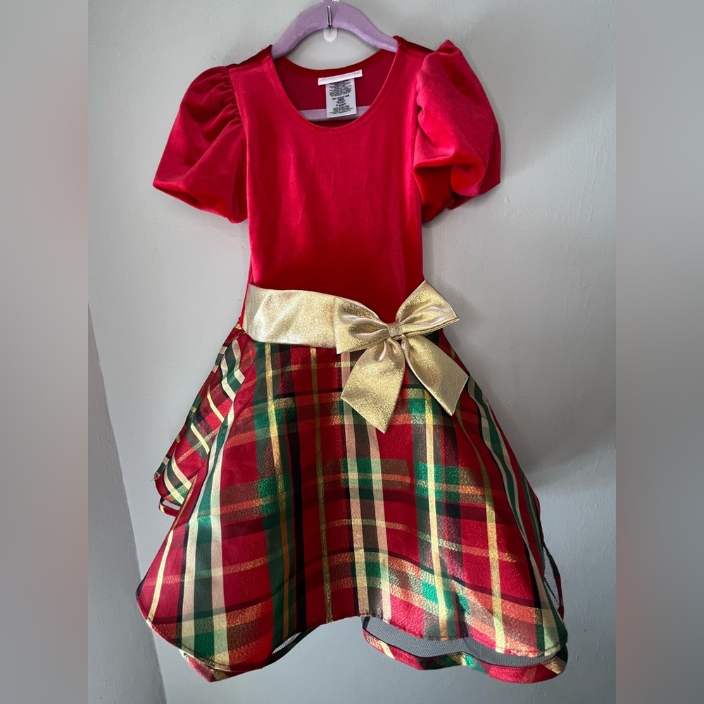 Bonnie Jean Short Sleeve Red Velvet to Plaid Hipster Dress Sz 4T NWOT Christmas